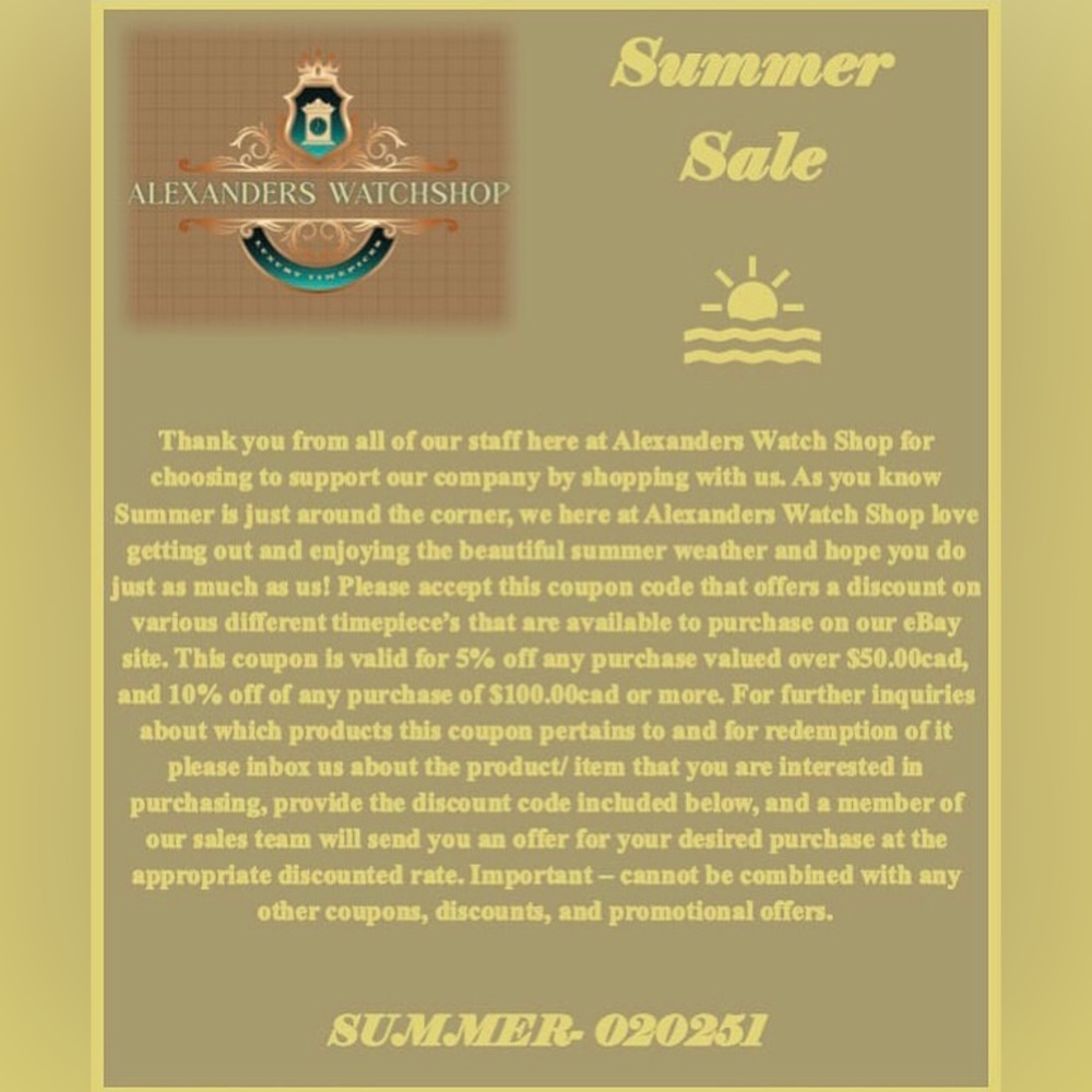 Alexanders Watchshop Summer Sale